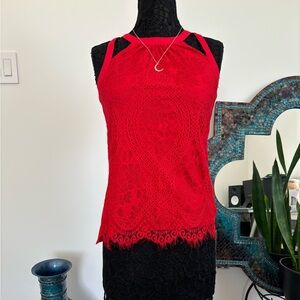 EXPRESS - Lipstick Red Racerback Crotchet Blouse